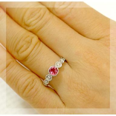 リング トルマリン レディース 指輪 18金 18k K18 ゴールド ピンクトルマリン アンティーク ミル打ちの画像