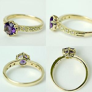 リング アメジスト レディース 指輪 18金 18k K18 ゴールド ダイヤモンド エレガンスの画像