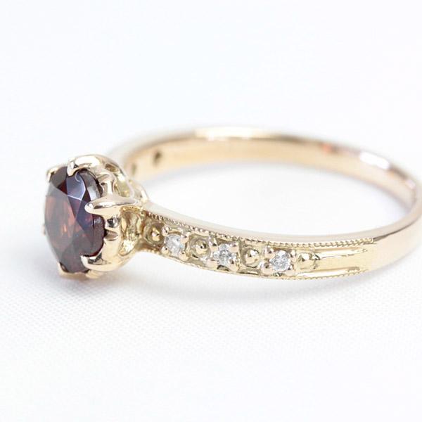 ガーネット リング レディース 指輪 18金 18k K18 ゴールド ダイヤモンド ミル打ち エレガンス 【1点限り】の画像
