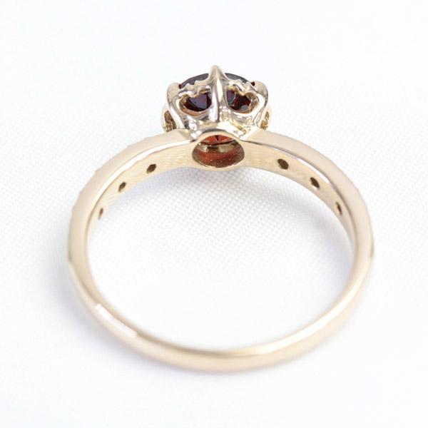 ガーネット リング レディース 指輪 18金 18k K18 ゴールド ダイヤモンド ミル打ち エレガンス 【1点限り】の画像