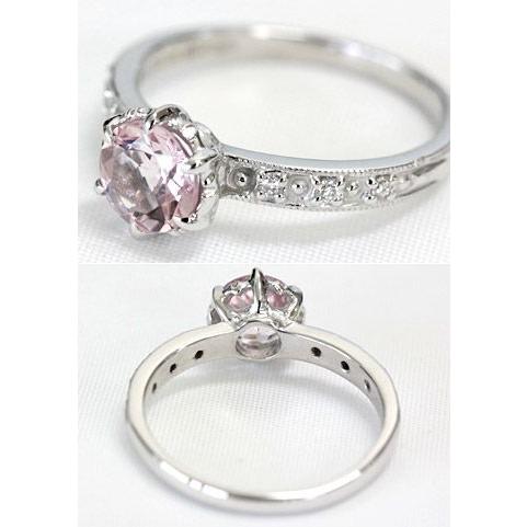 モルガナイト リング レディース 指輪 18金 18k K18 ゴールド 4月 ピンクアクアマリン × ダイヤモンド エレガンスの画像