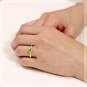 リング ペリドット レディース 指輪 18金 18k K18 ゴールド ダイヤモンド エレガンスの画像