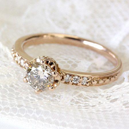 ダイヤモンドリング レディース 指輪 18金 18k K18 ゴールド  ダイヤ 0.5ct カラット シャンパンブラウンダイヤ | 