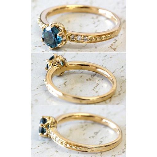リング レディース 指輪 18金 18k K18 ゴールド ロンドンブルートパーズ × ダイヤモンド クラウンデザインの画像
