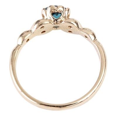 リング レディース 指輪 18金 18k K18 ゴールド トパーズ ロンドンブルー × ダイヤモンド 5.0mm フラワーハートの画像