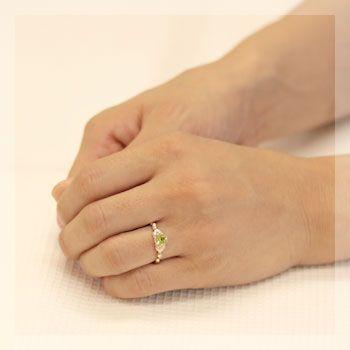 リング ペリドット レディース 指輪 18金 18k K18 ゴールド グリーンペリドット フラワーハートの画像
