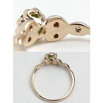 リング ペリドット レディース 指輪 18金 18k K18 ゴールド グリーンペリドット フラワーハートの画像