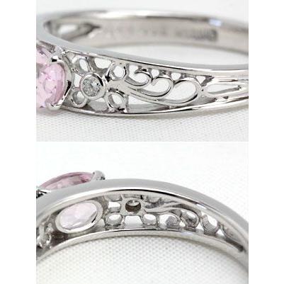 モルガナイト リング レディース 指輪 18金 18k K18 ゴールド 4月 ピンクアクアマリン ダイヤモンド 透かしデザインの画像