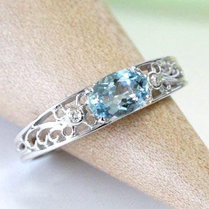 アクアマリン 透かしリング k18