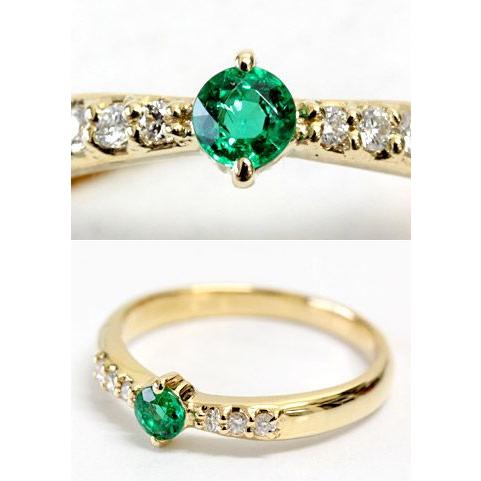 リング レディース 指輪 18金 18k K18 ゴールド エメラルド × ダイヤモンドの画像