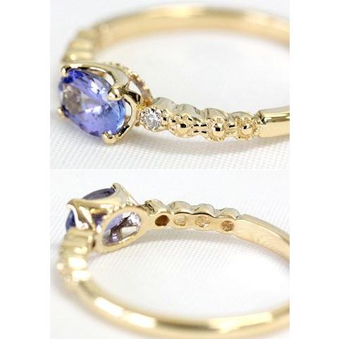 リング タンザナイト レディース 指輪 18金 18k K18 ゴールド ゾイサイト ダイヤモンド 4.0mm×6.0mmの画像