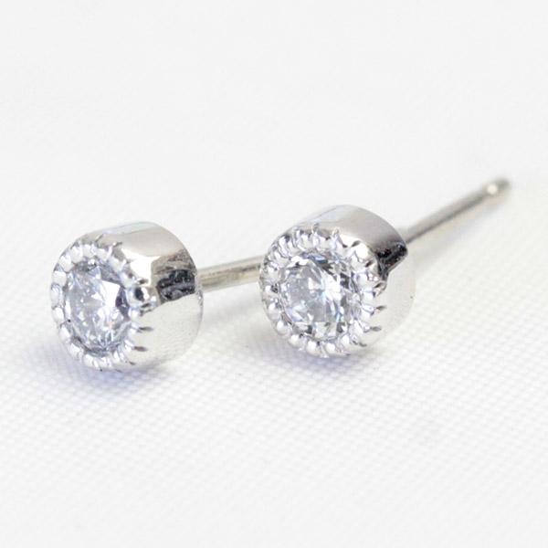 ダイヤモンドピアス レディース 一粒 18金 18k K18 ゴールド 0.2ct ダイヤピアス  ミル打ち |  | 07