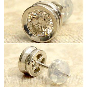 ピアス ダイヤモンド 一粒 18金 18k K18 ゴールド シャンパン