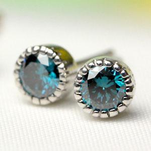 ダイヤモンドピアス ブルーダイヤ レディース 一粒 18金 18k K18 