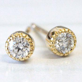 ダイヤモンド ピアス 一粒 18k 18金 K18 ゴールド ダイヤ ミル打ち