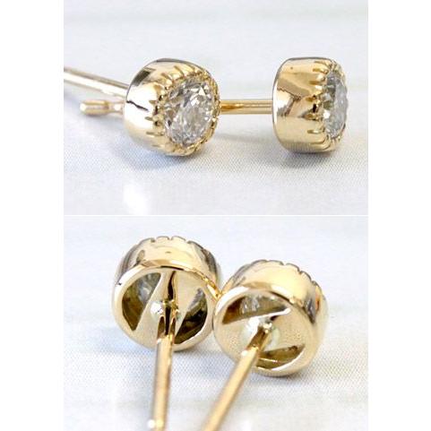 ダイヤモンド ピアス 一粒 18k 18金 K18 ゴールド ダイヤ ミル打ち 