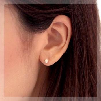 ダイヤモンド ピアス 一粒 18金 K18 レディース ダイヤ ミル打ち