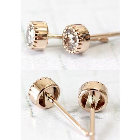 ダイヤモンド ピアス 一粒 18金 K18 レディース ダイヤ ミル打ち シャンパンブラウンダイヤ 計0.3ct |  | 02