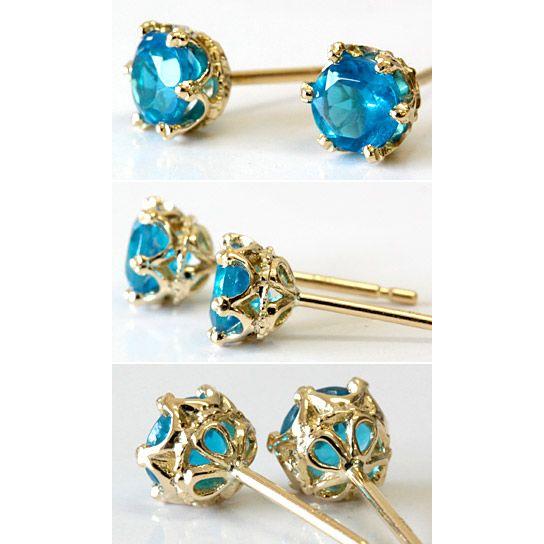 ピアス ネオンブルーアパタイト クラウンデザイン 4.0mm K18