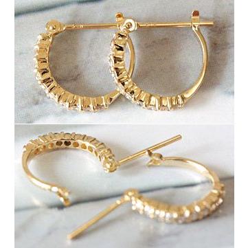 フープピアス ダイヤモンド ダイヤ 18k K18 18金 ゴールド 小さめ レディース ハーフエタニティ 0.3カラット 日本製 1ペア 両耳用の画像