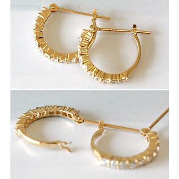 フープ ピアス ダイヤモンド ダイヤ 18k K18 18金 ゴールド 小さめ レディース ハーフエタニティ 0.5ct 日本製 1ペア 両耳用の画像