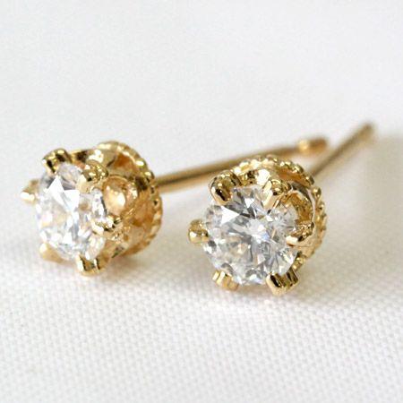 ピアス ダイヤモンド レディース 18金 18k K18WG ホワイトゴールド ダイヤピアス0.3カラット クラウン 【1点限り】