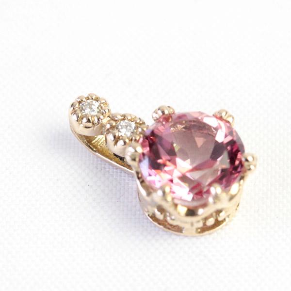 ペンダントトップ トパーズピンク レディース 18金 18k K18 クラウンデザイン 6mm 【1点限り】の画像
