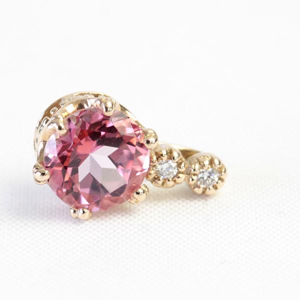 ペンダントトップ トパーズピンク レディース 18金 18k K18 クラウンデザイン 6mm 【1点限り】の画像