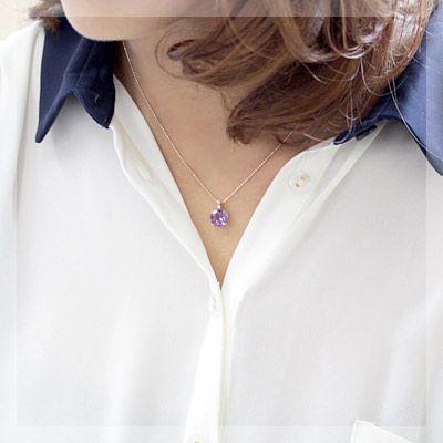 ペンダントトップ 18金 18k K18 アメジスト 8.0mm &times; ダイヤモンド レディース クラウンデザイン