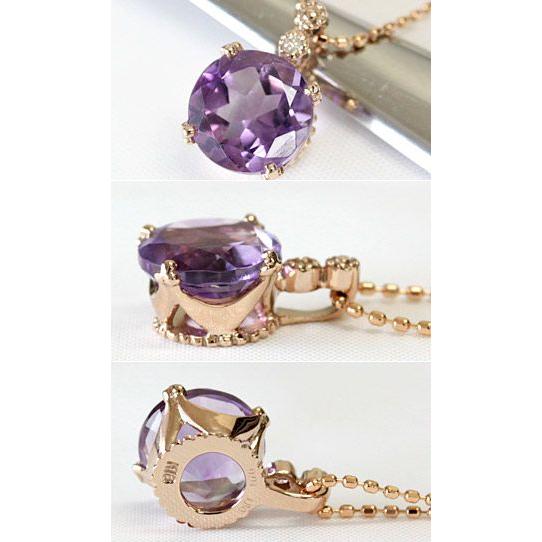 ペンダントトップ 18金 18k K18 アメジスト 8.0mm × ダイヤモンド 