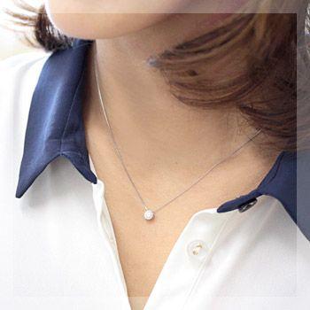 ネックレス レディース ダイヤモンド H&C 一粒 ダイヤ ミル打ち ペンダント 0.2カラット K18の画像