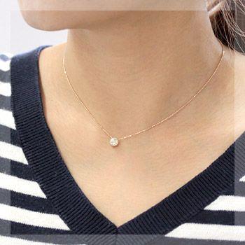 ネックレスレディース ダイヤモンド 一粒 ダイヤ 18金 18k K18 シャンパンブラウンダイヤ ミル打ち 0.5ct カラットの画像