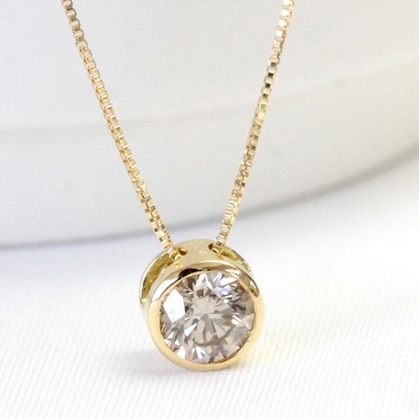 ネックレス ダイヤモンド ジュエリー ダイヤネックレス 一粒 K18 0.5ct 18金 18k K18 シャンパンブラウン ハート 無料ラッピング 送料無料 プレゼントの画像