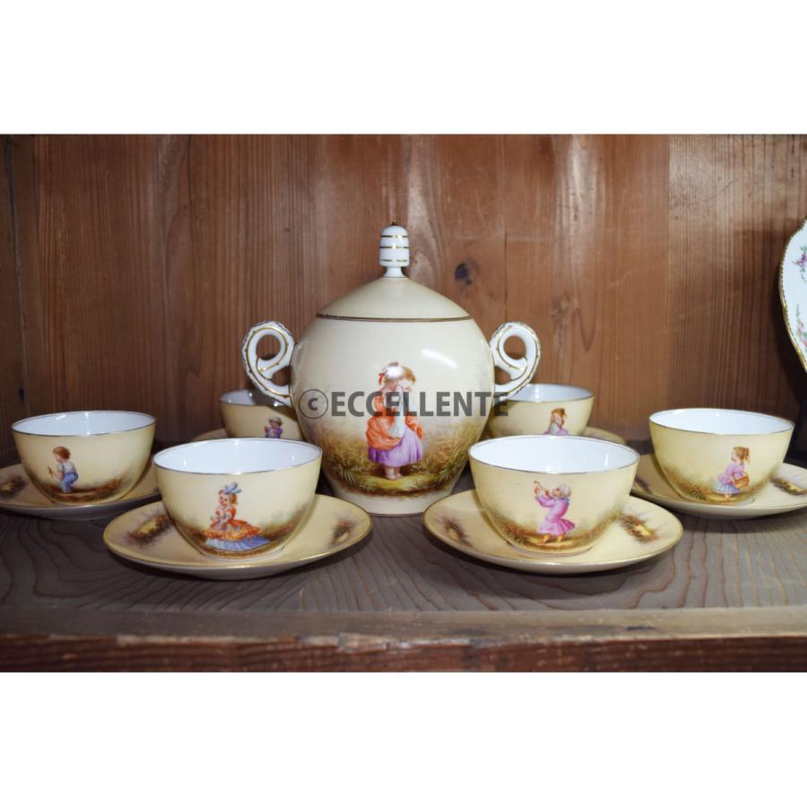 【アンティーク洋食器】ティーカップ＆ソーサー6客＋シュガーポットセット antiquenobletcssugarpotset