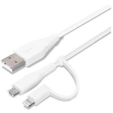 PGA PG-LMC01M04WH(ホワイト) 変換コネクタ付き 2in1 USBケーブル(Lightning&micro) 15cm｜eccurrent