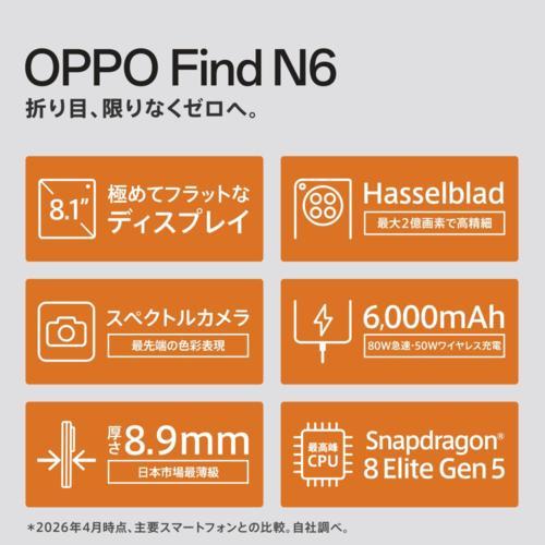 OPPO(オッポ) OPPO Find N6 ステラチタニウム 8.12/6.62型 16/512GB SIMフリースマートフォン 折りたたみ CPH2765 ST |  | 03