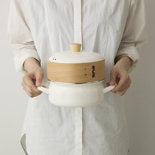 富士ホーロー せいろ付きホーロー鍋 ホワイト : ECカレント - 通販