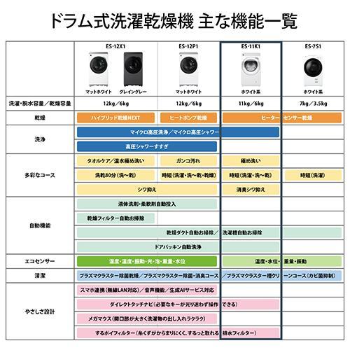 標準設置料金込】【長期保証付】シャープ(SHARP) ES-11K1-WR ホワイト 