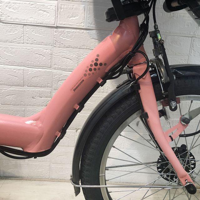 電動自転車 中古 子供乗せ 新品バッテリー ブリヂストン アンジェリーノ プティット e ピンク 20インチ YF068 電動アシスト自転車 横浜の画像