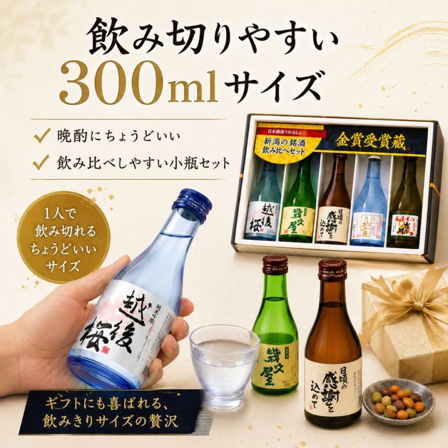新潟 日本酒 飲み比べ 300ml 5本＋新潟県長岡産おつまみ3選 晩酌セット 蛍烏賊燻製 甘海老豆吉 かんずり入さきいか ギフト プレゼント | ブランド登録なし | 04