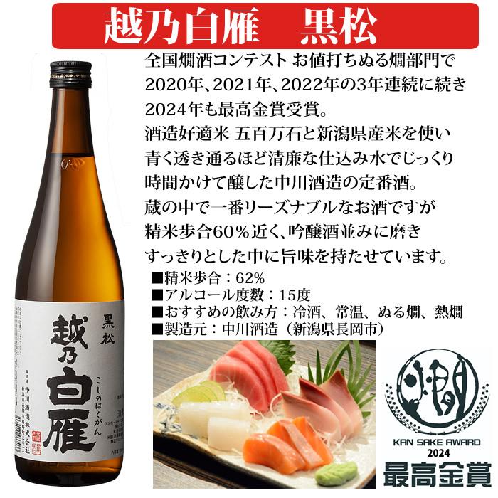 燗して美味しい日本酒 飲み比べセット 720ml 2本 越乃白雁 黒松 長者盛 百萬 | 越乃白雁 | 01