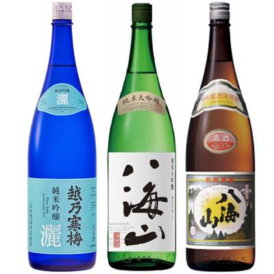 越乃寒梅 灑 純米吟醸 1.8Lと八海山 純米大吟醸 1.8L と 八海山 普通酒 1.8L 日本酒 3本 飲み比べセット | 越乃寒梅