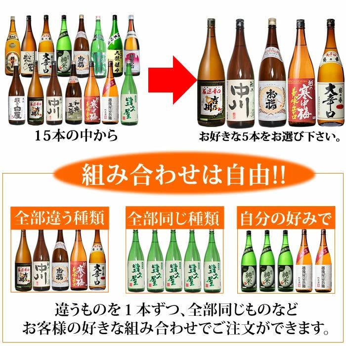 朝日山 日本酒 飲み比べ 15本の中から5本選べる新潟 福袋 1800ml 5本
