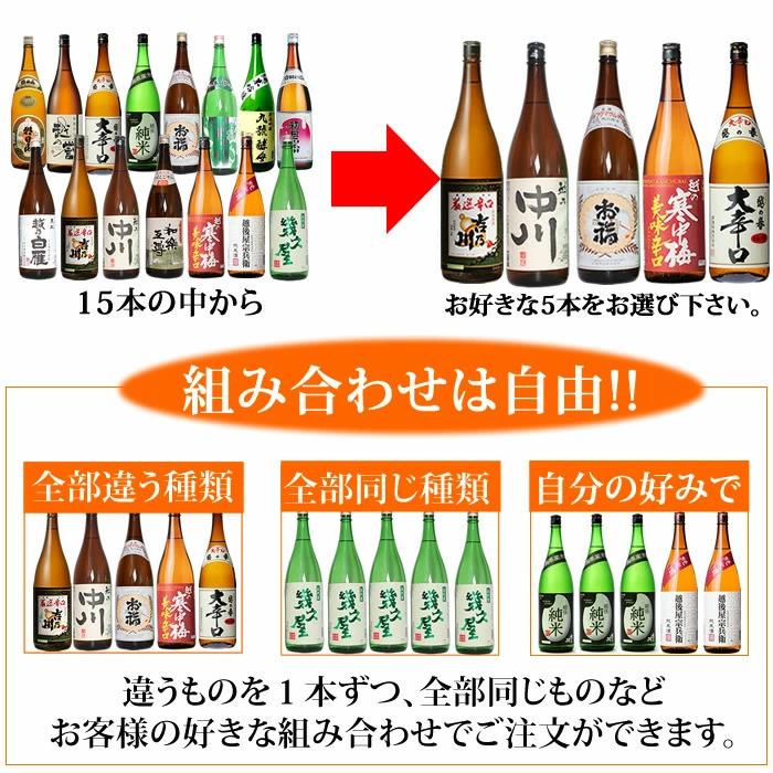 日本酒 新潟地酒15本の中から5本選べる 日本酒 福袋1.8Ｌ×5本 送料無料｜echigo｜03