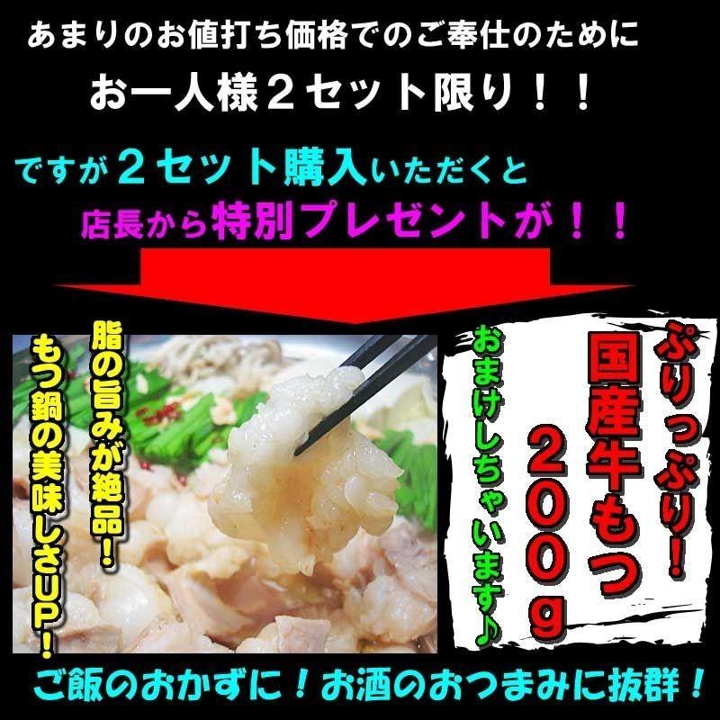 送料無料 専門店秘伝の味 牛もつ鍋お試しセット 2〜3人前 お一人様３セット限り｜echizennohorumonya｜03