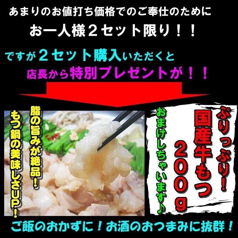 送料無料 専門店秘伝の味 牛もつ鍋お試しセット 2〜3人前 お一人様３セット限り｜echizennohorumonya｜03