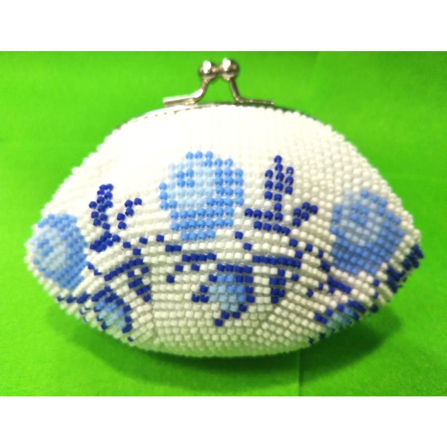 [TA001]【メール便不可】ビーズ編み【がま口】丸サイフ/薔薇ブルーオニオン風 バラ[RPT] | 