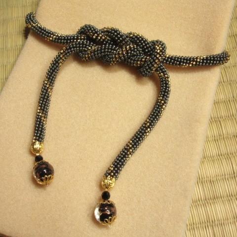 [TA001]ビーズ編みの帯締め らせん柄(黒檀)[RPT] | 