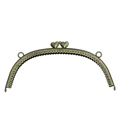 [VA004]INAZUMA 穴あきがま口・口金 くし型 ビスケットカット 唐草模様 ハート型ひねり 20.5cm BK-2071（縫付タイプ）[RPT] | 