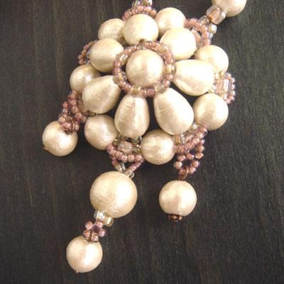 [BF001]MIYUKI ビーズキット コットンパールアクセサリーキット モーヴピンクのコットンフラワーネックレス[RPT] |  | 02